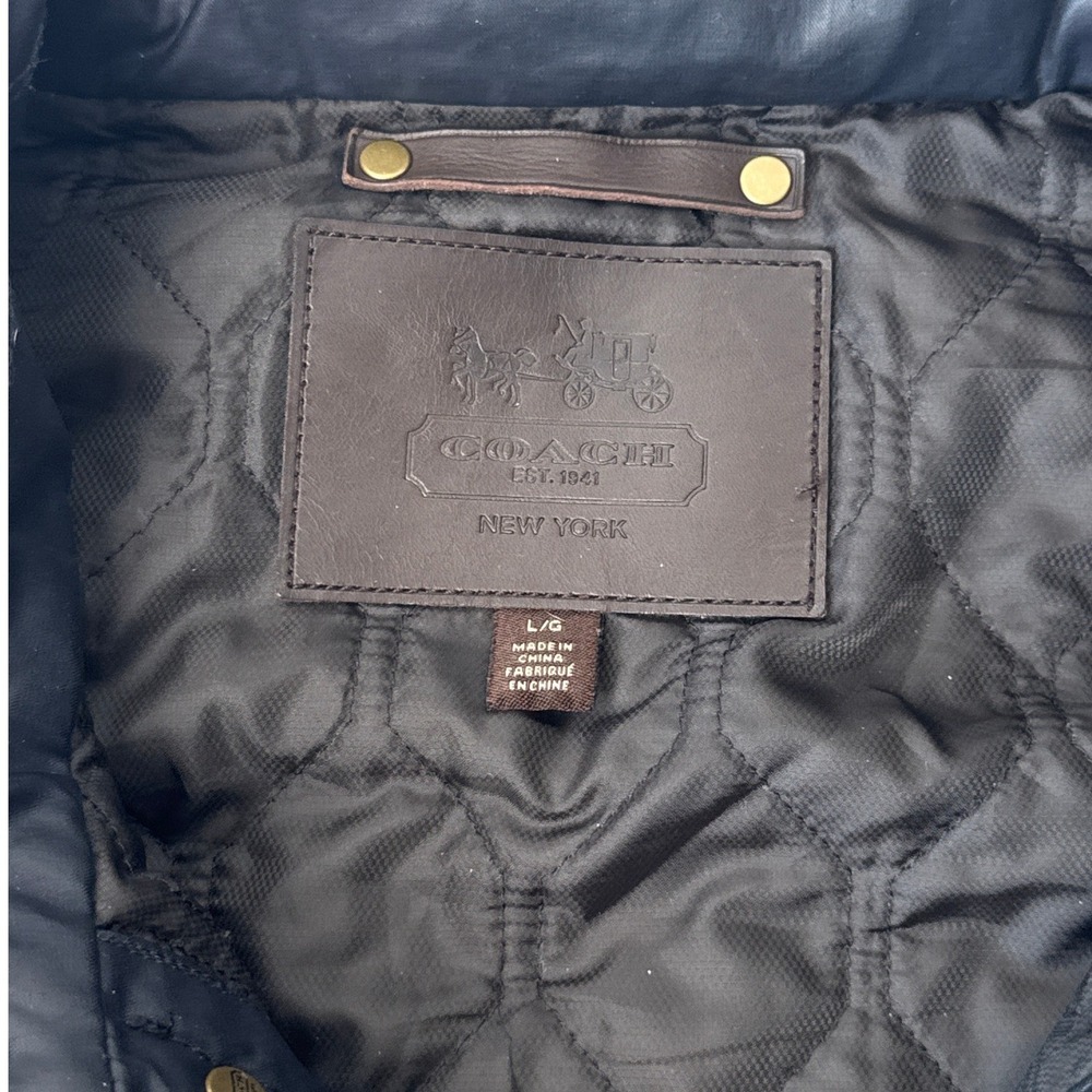 Coach Mens Wyatt Jacket Field Cargo Navy Blue Coated Cotton Quilted Large L - Picture 5 of 16